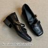 Vintage French Single Shoes for Women, Thick Heels, Single Strap Mary Jane Shoes, Commuter Camellia Leather Shoes.