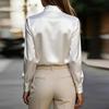Women's V Neck Satin Blouse Long Sleeve Color Work Top