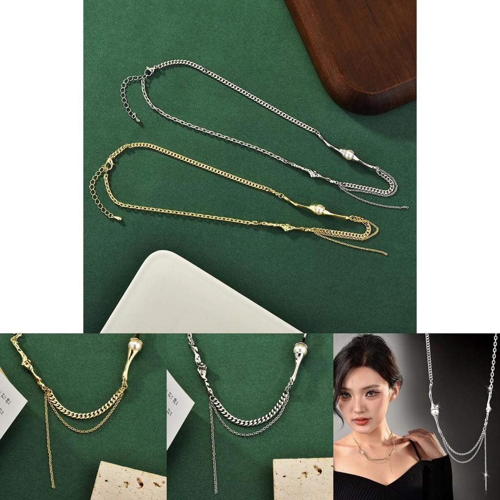 Chic Pearl Tassel Necklace With Layers And Geometric Shapes Perfect For Any Outfit