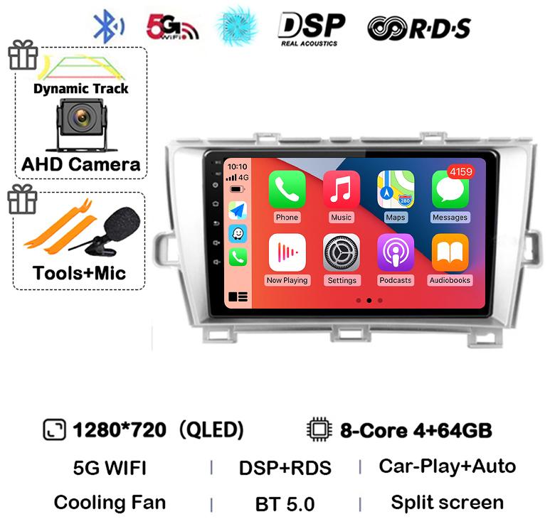 Android 14 Carplay Auto For Toyota Prius 3 XW30 2009 2010 2011 2012 2013-2015 LHD RHD Car Radio Multimedia Player GPS Stereo DSP