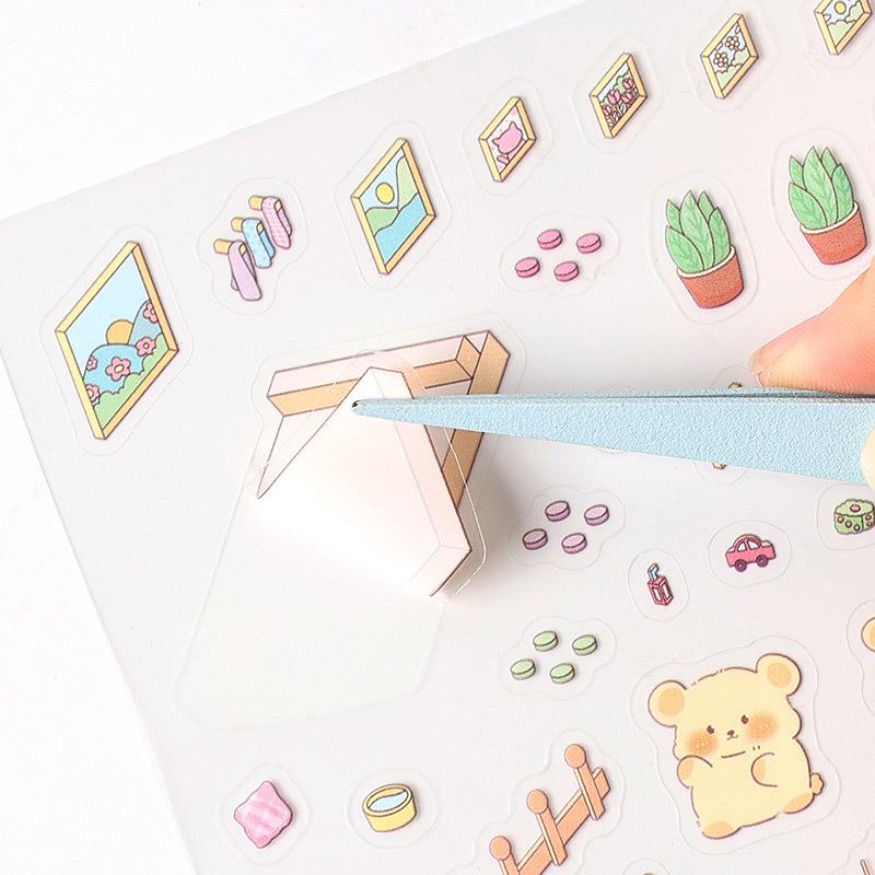8pcs Stickers+4pcs Scene Fun 3D Stereoscopic Scene Stickers Creativity Decorative Hand Account Scrapbooking Stationery