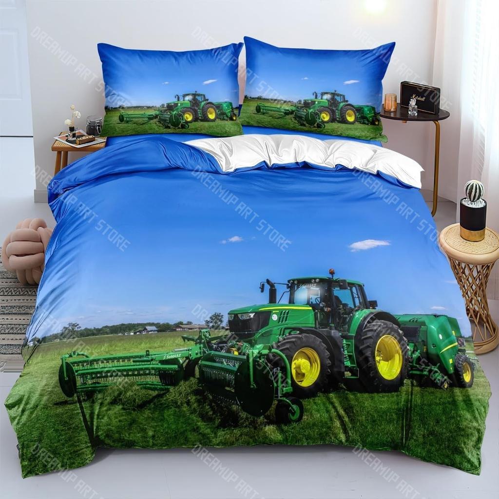 3D Printing Tractor Bedding Set Boys Tractors Duvet Cover Set with Pillowcase Home Textile Twin Full Queen King Children's Gift