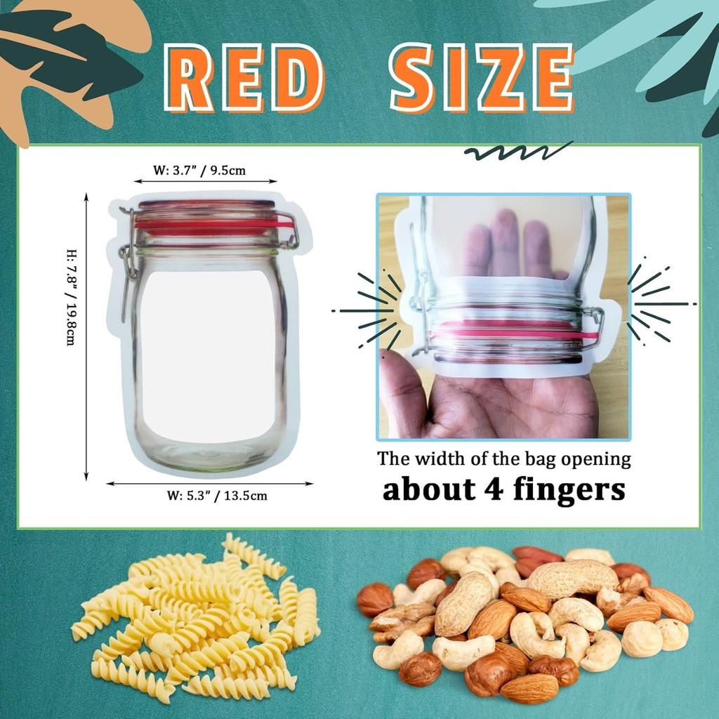 laffeya 20 Reble Mason Jar Bags for Cookies, Nuts, Candies, Great for Picnics, Camping, Sealable Spice Storage Bags