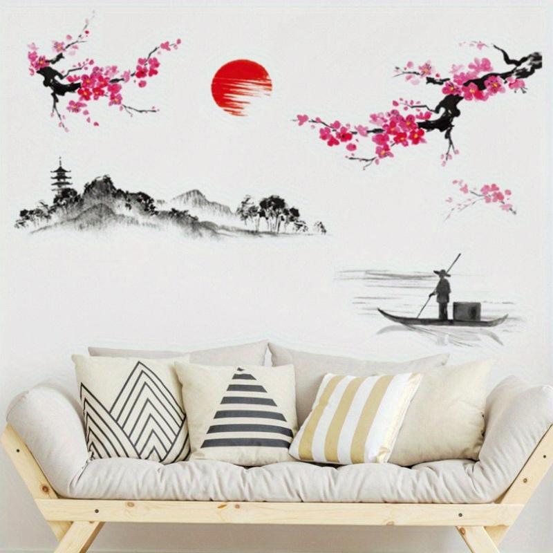 1 buc Stil Chinezesc Sakura Japonez Roz Cireș în Flori Decor Mural Decalcomanii Autocolant de Perete Poster Tapet Decor.
