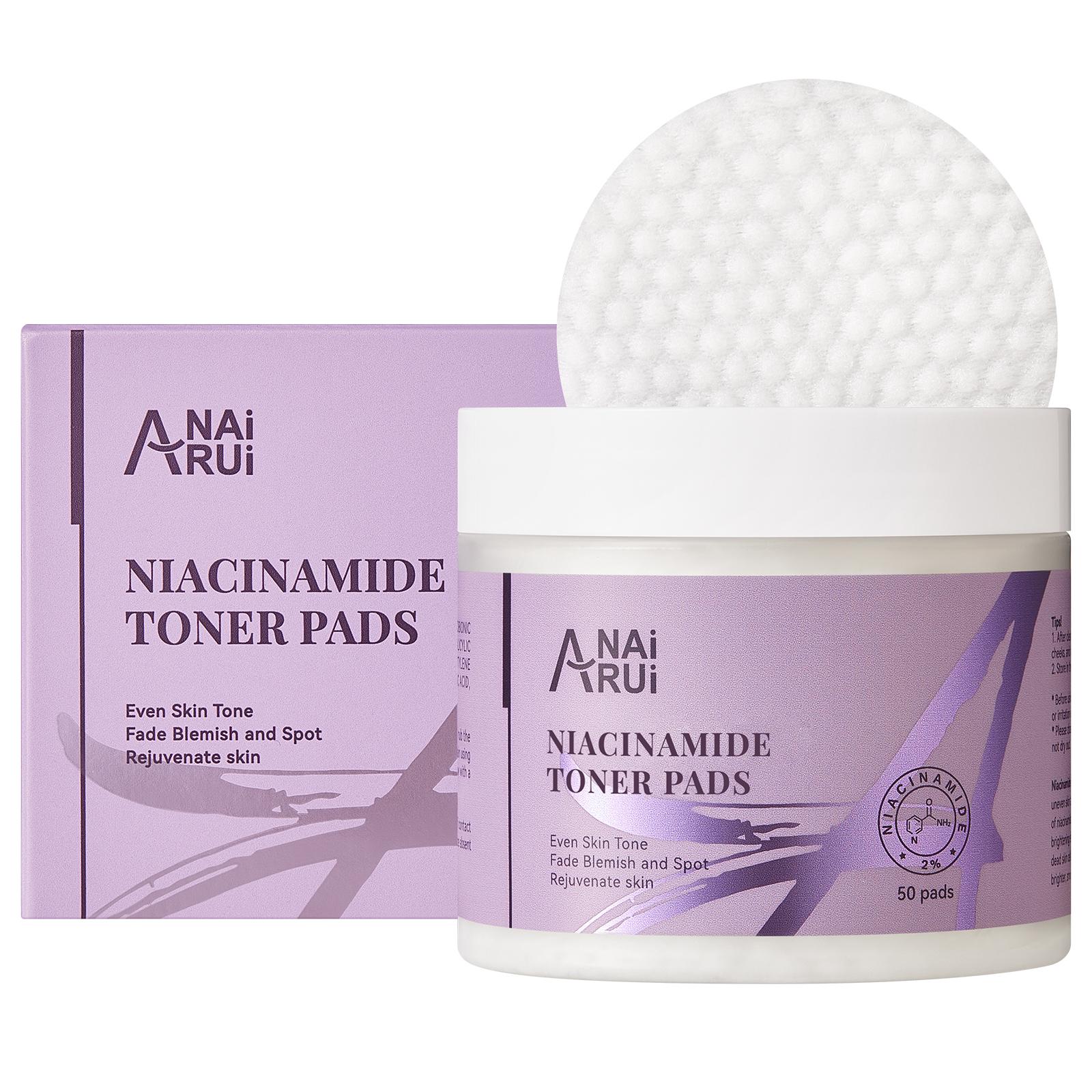 ANAiRUi Niacinamide Radiance Toner Pads, Glutathione & Multi-Acid Exfoliating Facial Wipes 50 Pads