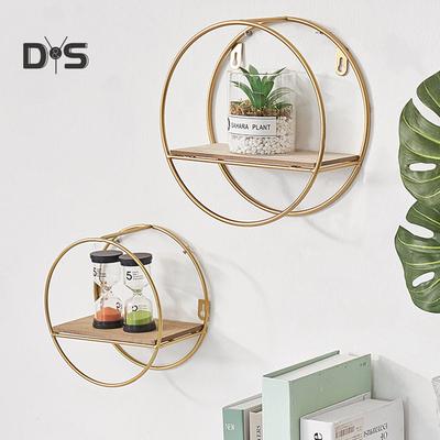Scaffale Portaoggetti in Metallo e Legno da Appendere al Muro per Libri, Statuette, Vasi