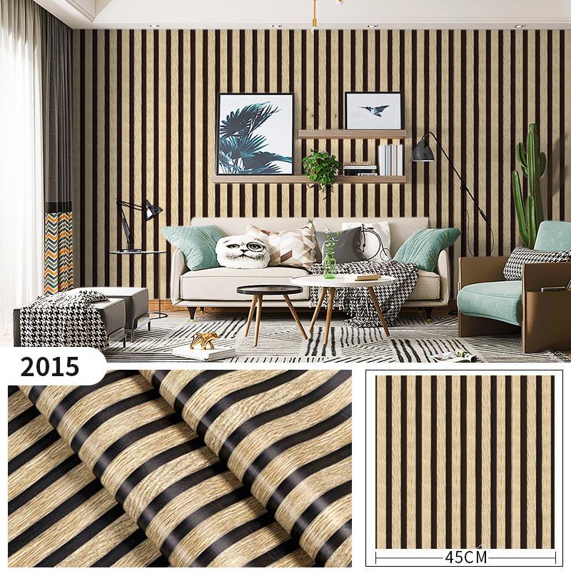 45cm*10m Self-Adhesive PVC Waterproof Peel & Stick 3D Striped Panels Wood Grain Wallpaper Furniture Accent Walls & Home Renovation Decor