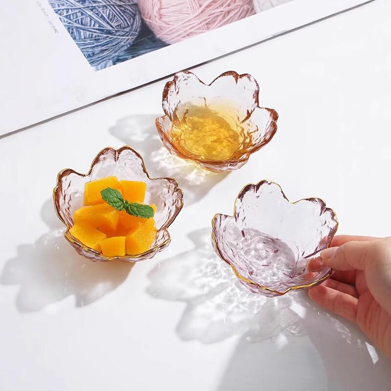 Japanese Gold Rim Cherry Blossom Hammered Glass Dipping Dish
