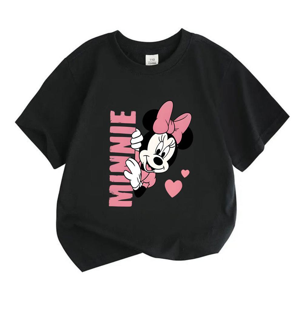 Kids Boys Girls 100% Cotton Crew Neck Short Sleeve T-Shirt, Cute Cartoon Mouse Print Casual Soft Tees with Sweet Pink Heart Pattern for Summer Daily W
