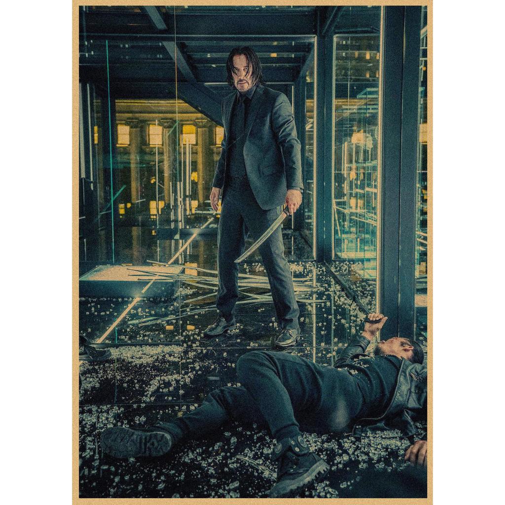 John Wick Snelheidsachtervolging Retro Muurposter - Keanu Reeves Kraft Art 257