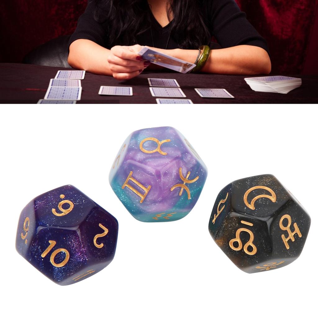 3 Peças Dados de Adivinhação de Resina Entretenimento para Reunião de Festa Dados de Astrologia Tarot de 12 Lados
