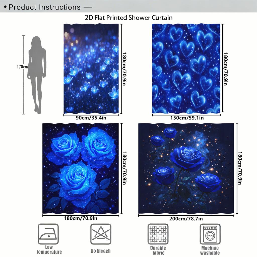 Dreamy Floral & Heart Pattern Polyester Shower Curtain - Stylish Bathroom Decor, Fancy Printed Bath Curtain For Home