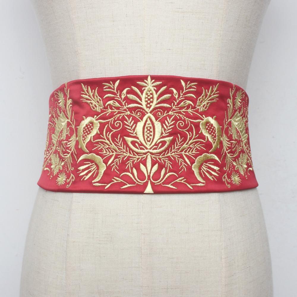 Hzyunming Satijnen Corset Riem Stof Tailleband Vintage Taille Riem Dames rood