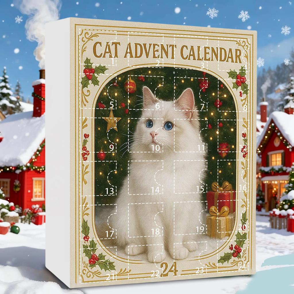 2D 2025 Cat Christmas Countdown Calendar with 24 Pendant 24 Days Christmas Countdown Calendar for Kids Boys Girls Adult Gifts