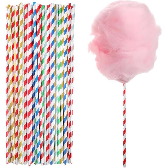 50 Pcs Cotton Candy Sticks, 13.78 inch Cotton Candy Cones Colorful Stripes Paper Straws Cones Cottons Candys Holder for Birthday Wedding Party Candys