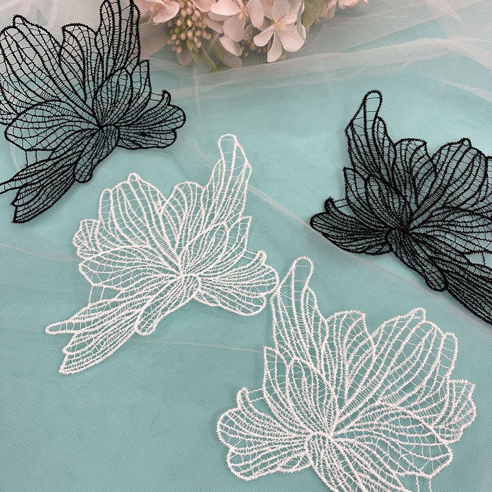 5Pcs White Black Flowers Patches DlY Sewing Wedding Dress Clothes Decoration Accessories