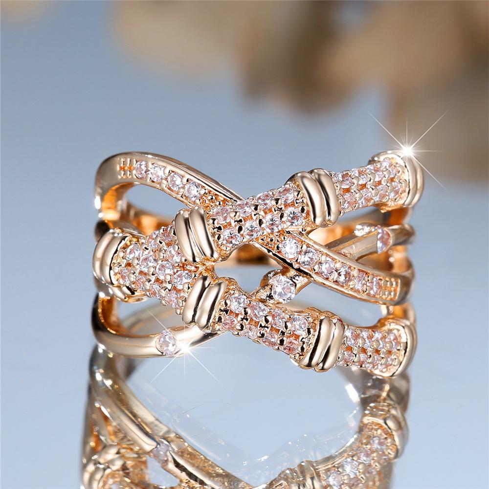 Unique Style Female White Zircon Stone Engagement Ring Vintage Yellow Gold Color Wedding For Women