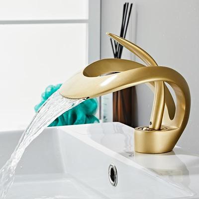 Goldener/weißer Badezimmer-Waschtischhahn, schwarzer Badezimmer-Waschtischhahn, Messing, kreativer grauer Waschbecken-Mischhahn, heißer und kalter Wasserfall-Waschtischhahn