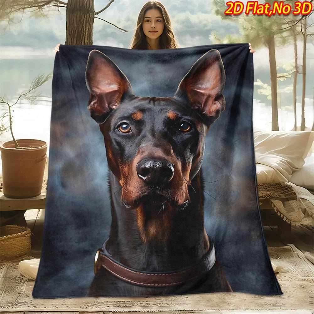 1pc Doberman Pinscher Blanket Suitable for All Seasons, Soft Flannel Throw Bedspread with Doberman Print, Machine Washable Cozy Gift for Dog Lovers, 1