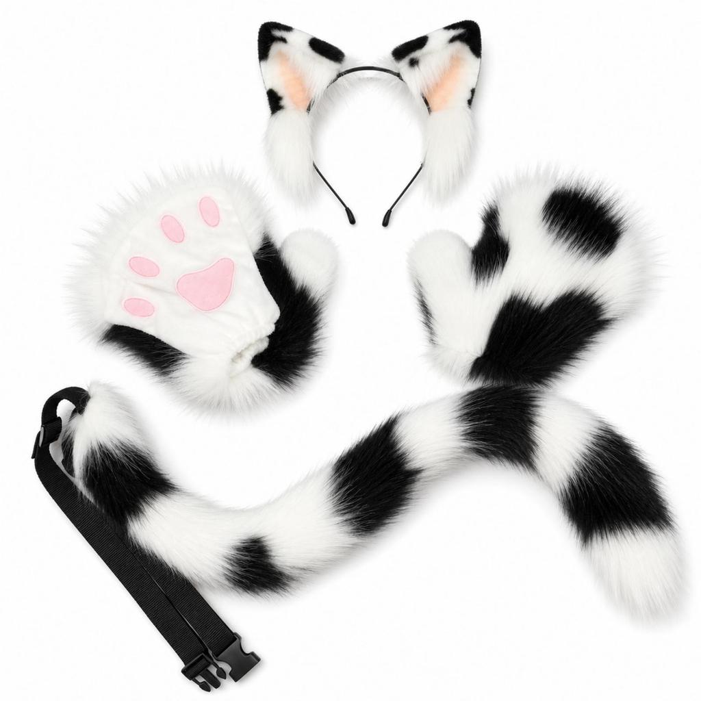 Cat Cosplay Set with Gloves Soft Animal Ears Headband for Cosplayers