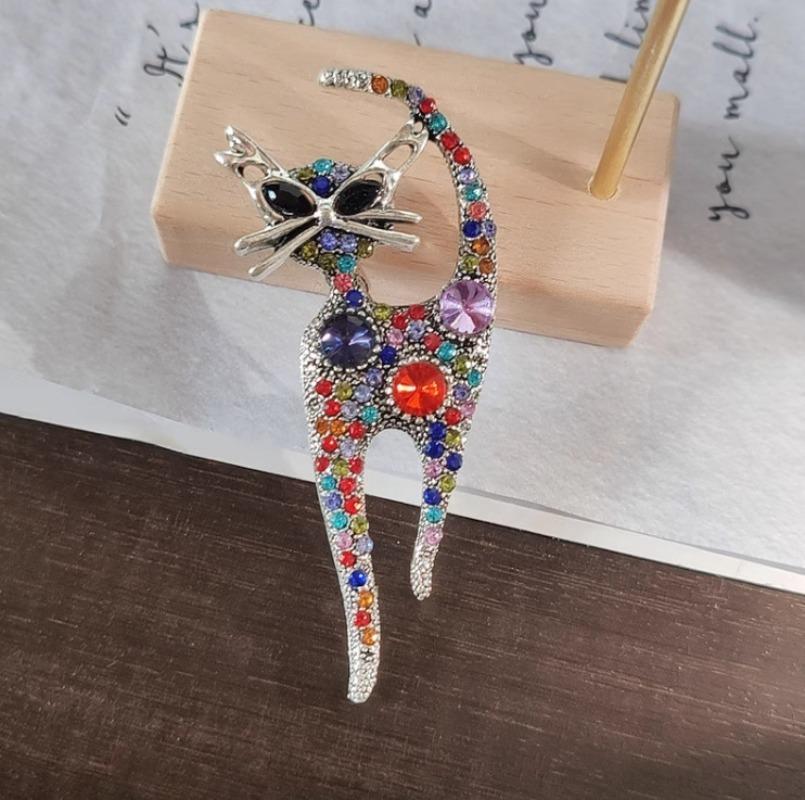 Spille Gatto Punk per Uomo Donna Vintage Strass Glitter Spille Personalizzate Gotico Gioielli Decorativi Accessori Cose Cool