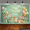 Tissu de toile de fond de fête d'anniversaire plan 2D couleur menthe avec texte en feuille d'or « Joyeux Anniversaire », fabriqué en polyester durable.