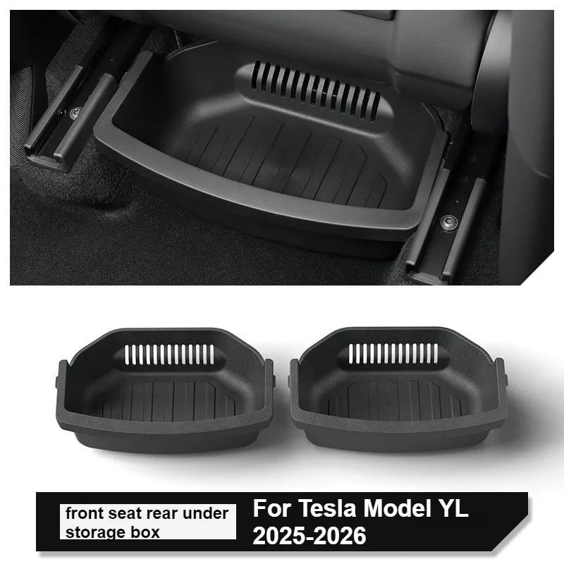 Under Seat Storage Box For Tesla 2026 Model YL 6-Seat TPE Drawer Front Rear Seat Lower Organizer Tray Car Interior Accessories