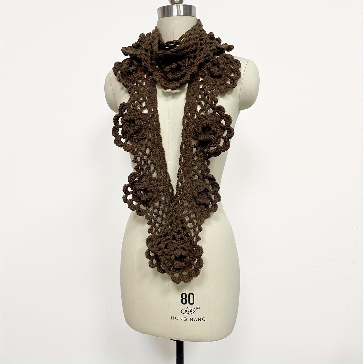 

Women s Vintage Handmade Crochet Scarf - Floral Pattern Brown Solid Color, Elastic Warm Windproof Winter Scarf Hand Wash Only One-size кофейный