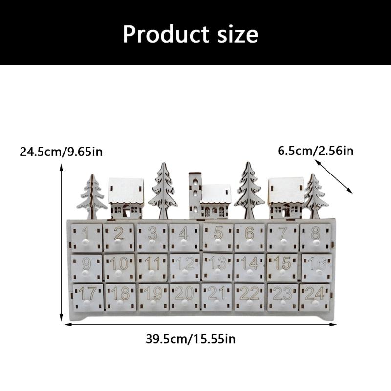 Wooden Advent Calendar with LED Village Lights, 24 Numbered Drawers for Daily Christmas Surprises Plus Seasonal Shelf Display