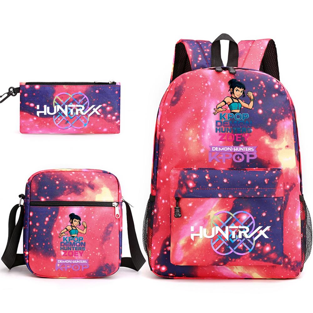 Set da 3 pezzi Anime Cartone Animato K-Pop Cacciatori di Demoni Zaino Stampato con Borsa a Tracolla Astuccio per Ragazzo Ragazza Adolescente Zaino Scolastico di Grande Capacità