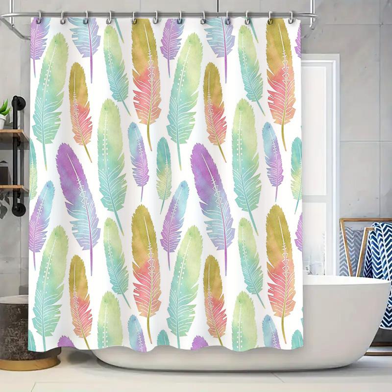 

Boho Feather Shower Curtain Nature Birds Teal Blue Green White Bathroom Decor Rustic Farmhouse Home Textile Artistic Design Wate W60H190(CM)-1 Pcs