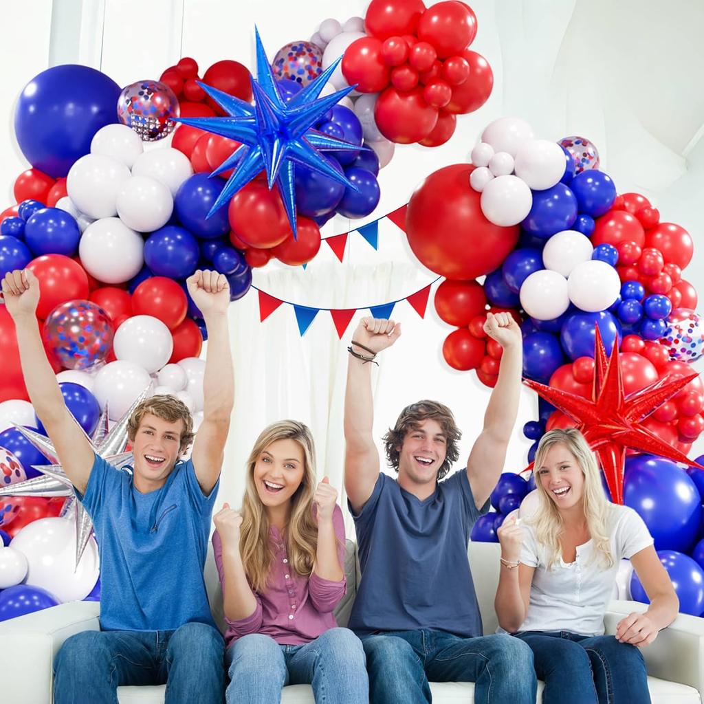 129pcs Red White and Blue Balloon Garland Arch Kit Independence Day Graduation Baseball Birthday Party Room Decoration Supplies