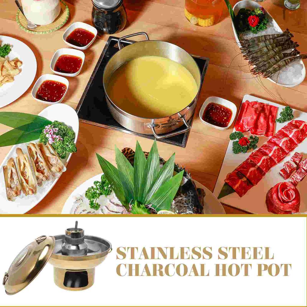 Double Handle Hot Pot Sturdy Stainless Steel Cookware Portable Cooker With Alcohol Stove Cookware with Alcohol Stove