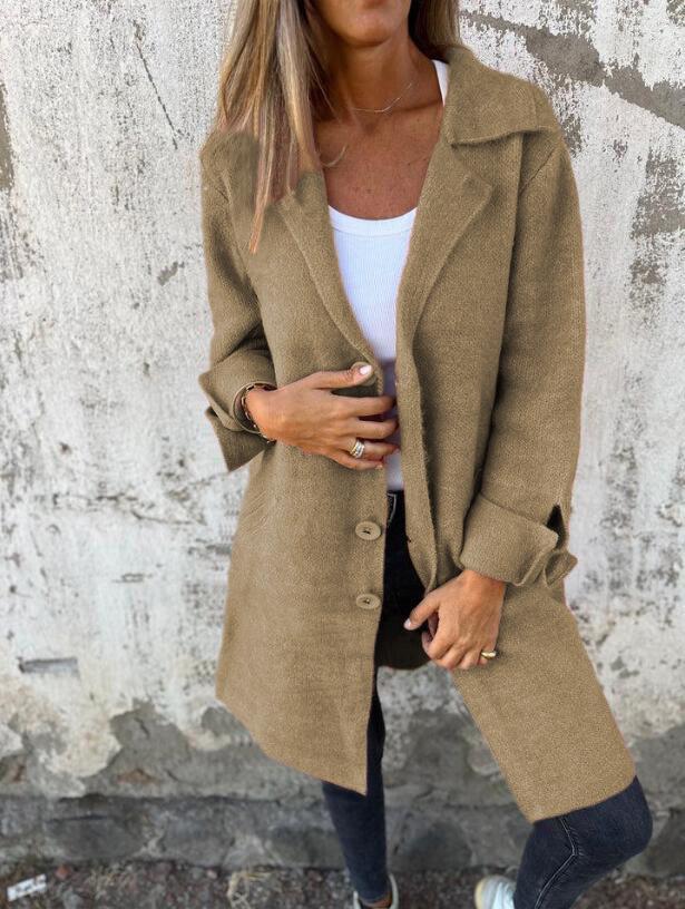 

Женский кардиган однотонного цвета с отложным воротником и карманами, однобортное пальто средней длины, Осень/Зима 2024 3XL