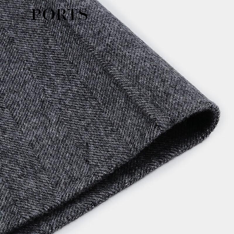 Ports Women's Grey Striped Belted Wool Long Coat