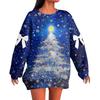 Ladies' Christmas Printed Bow Round Neck Long Sleeved Loose Pullover Sweater Sweatshirt Top