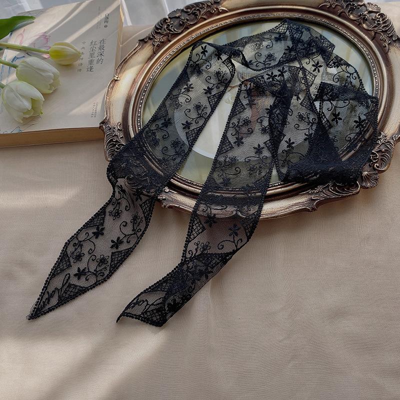 Korean temperament retro lace belt headband long ribbon decorative scarf ins small silk scarf necklace silk scarf women