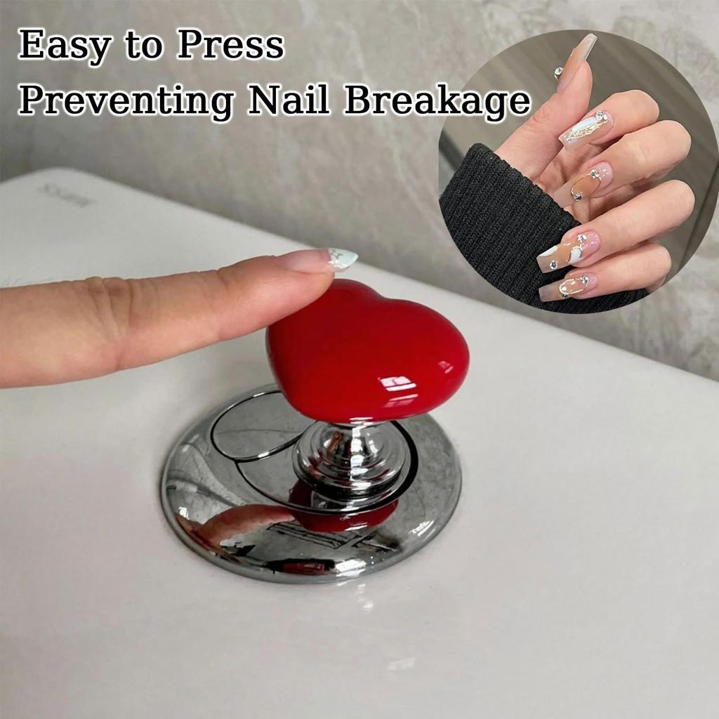 4Pcs Toilet Press Button Topper,Love Heart Shaped Toilet Tank Flusher Top Push Button for Women Long Nail Bathroom Accessories