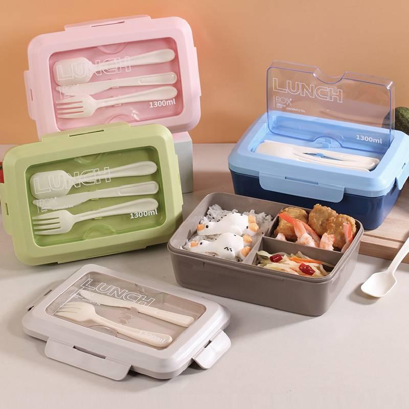 Dreifach-Bento-Box Mikrowellengeeignet Tragbarer Lunchbehälter Mit Besteck Für Erwachsene Schüler Büro Schule Zuhause