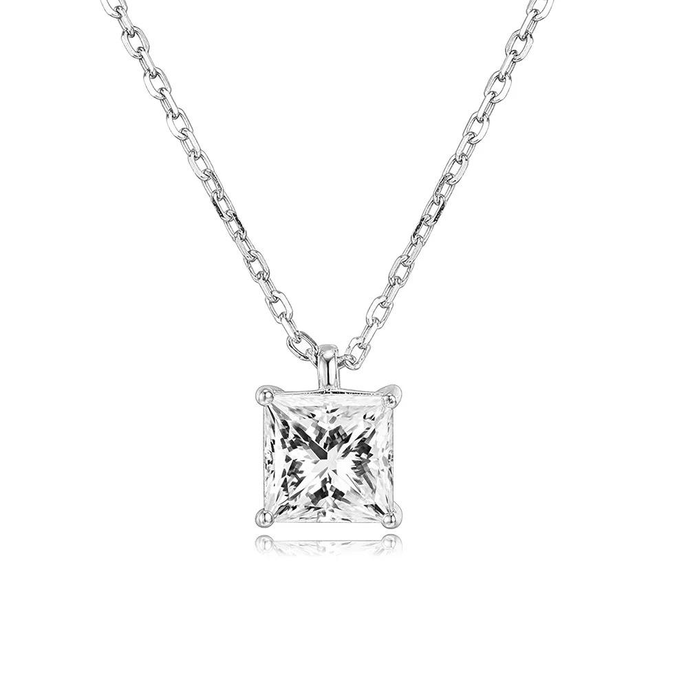 Ladies' Simple Square Pendant Necklace, Square Synthetic Zircon Inlay, Elegant Jewelry for Daily Wear Collarbone Chain, Birthday Gift
