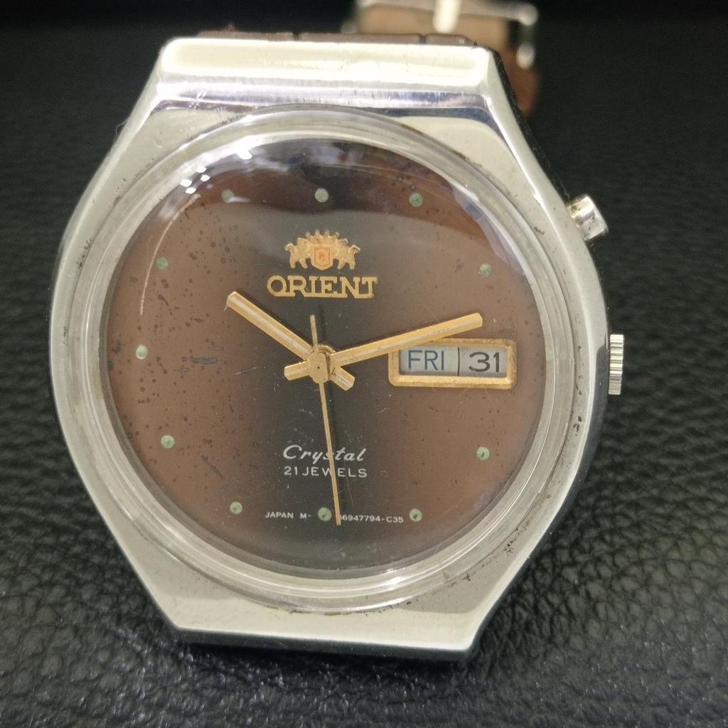 USED VINTAGE ORIENT CRYSTAL AUTOMATIC JAPAN MENS ORIGINAL DIAL WATCH a702252-5 R123-a702252