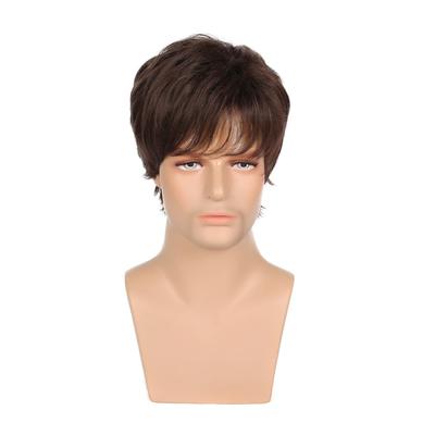 Kurze Perücken für Männer, Kunsthaar, dunkelbraune Perücke mit Pony, Halloween-Kostüm für Männer, Perücke, Cosplay, Alltag, hitzebeständige Faser