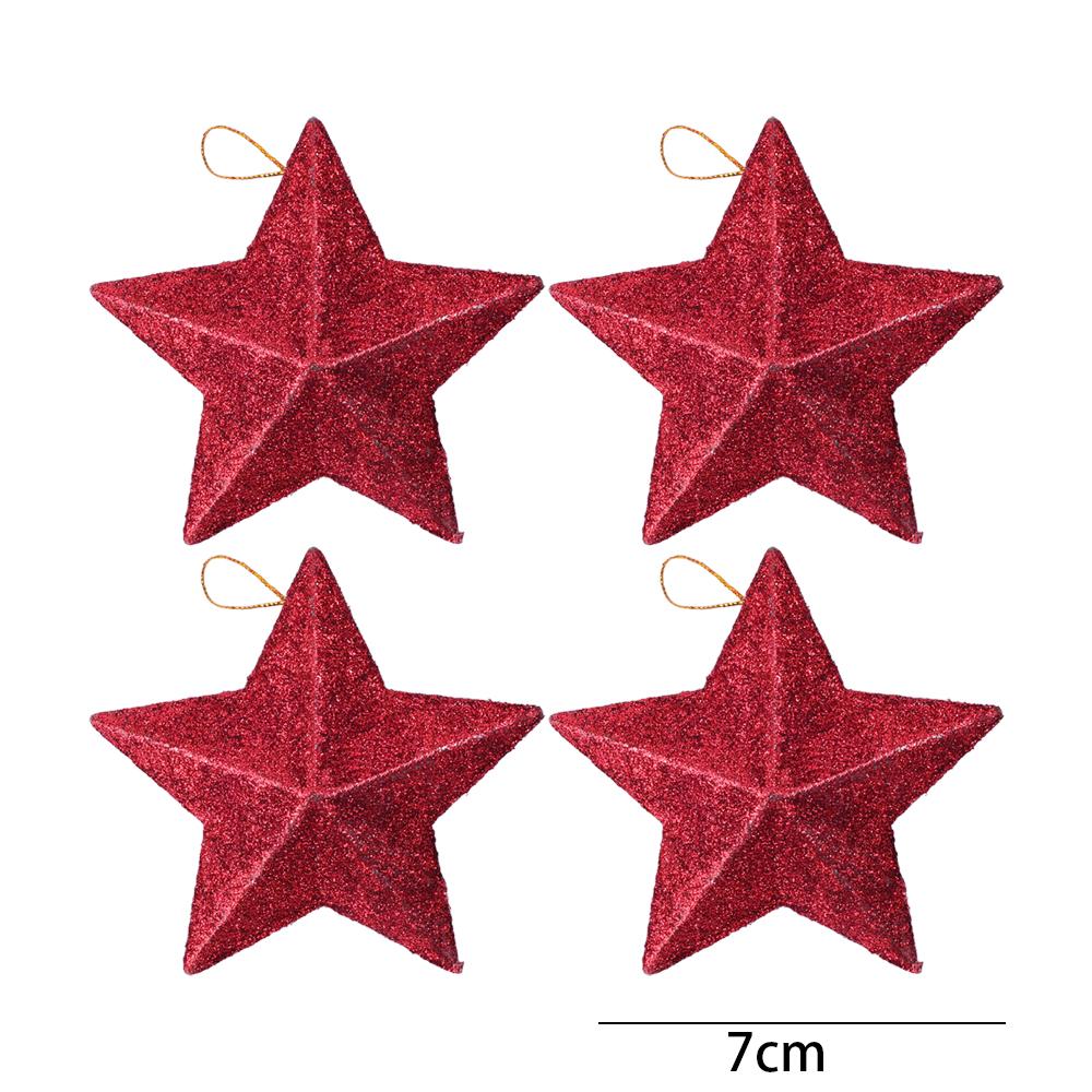 4/24PCS Glitter Star Christmas Tree Ornament Gold Pentagram Xmas Hanging Star Pendant Holiday Wedding Party Decoration Kids Gift