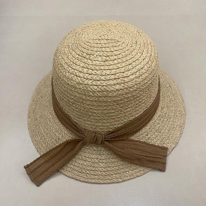 Dale Lafite Straw Hat Hepburn Wind Summer Breathable Natural Color Bow Straw Hat
