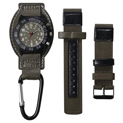Carabiner Watch with Genuine Leather Clip Analog Pendant Keychain Backpack Outdoor Activities Perfect Gift for Day Men's Strap, Waterproof Watch,