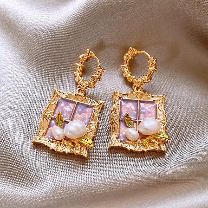 Fashion Korean Women Retro Purple Drip Glaze Earrings Women for Delicate Earrings Luxury Couple Engagement Jewelry Gift