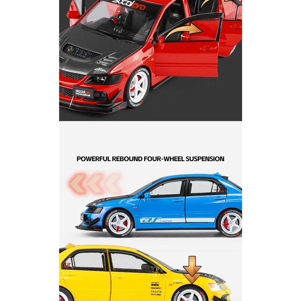 1/24 Mitsubishi Lancer Evolution IX EVO Modified Car Alloy Car Model Sound and Light Children's Toy Collectibles Birthday Gift