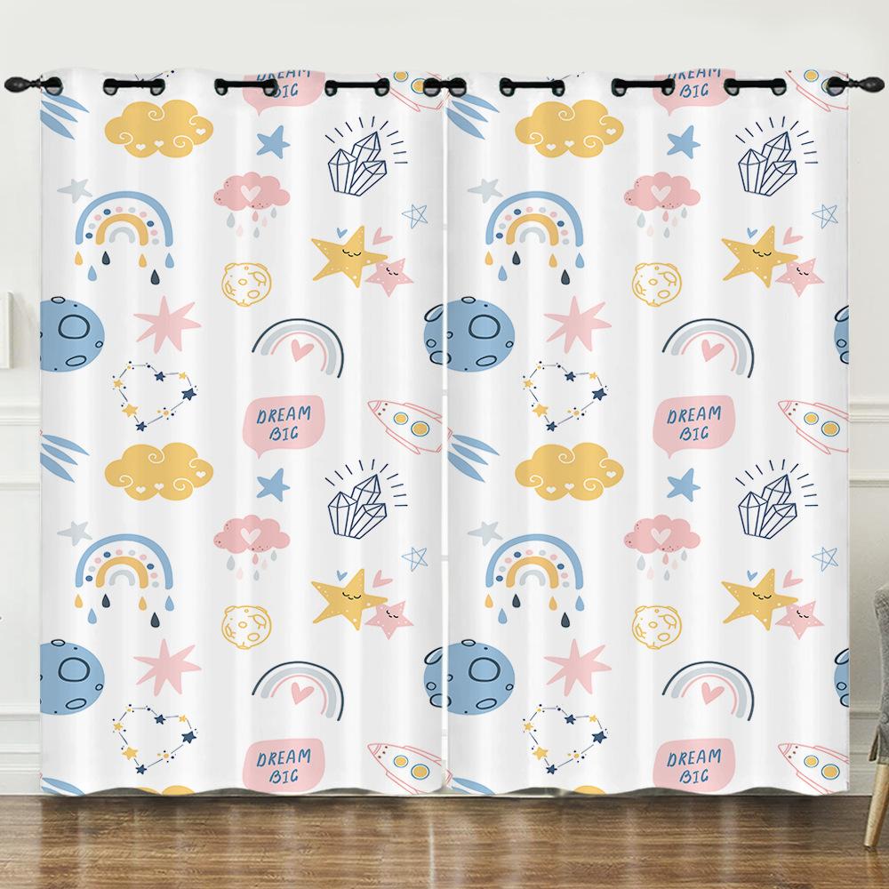 Штора Мультяшная Цветочная Штора Цифровая Печать Блэкаут Штора С Люверсами Спальня 2pcs*97cm*114cm*2