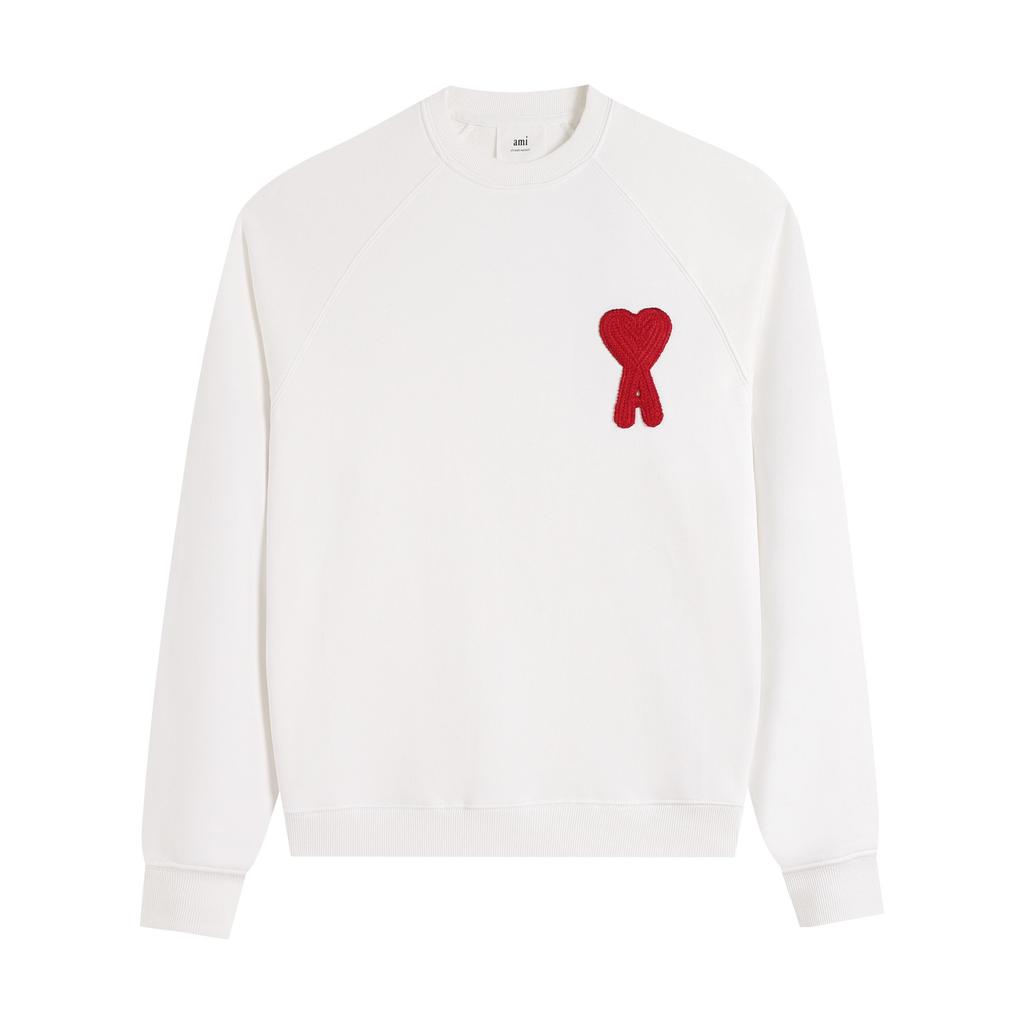 216 AMI 2025 Høst og Vinter Ny Stor Hjerte Logo Høy Kvalitet Bomull Rund Hals Hettegenser Menn Pullover