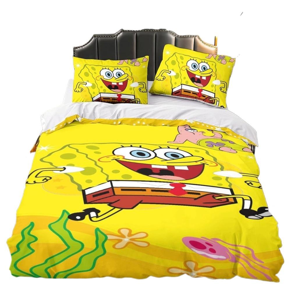 Sponge yellow baby Duvet Cover Set 2pcs,Cartoon Quilt Cover set and Pillowcase 75*50cm with Zipper Closure for Children And Girl